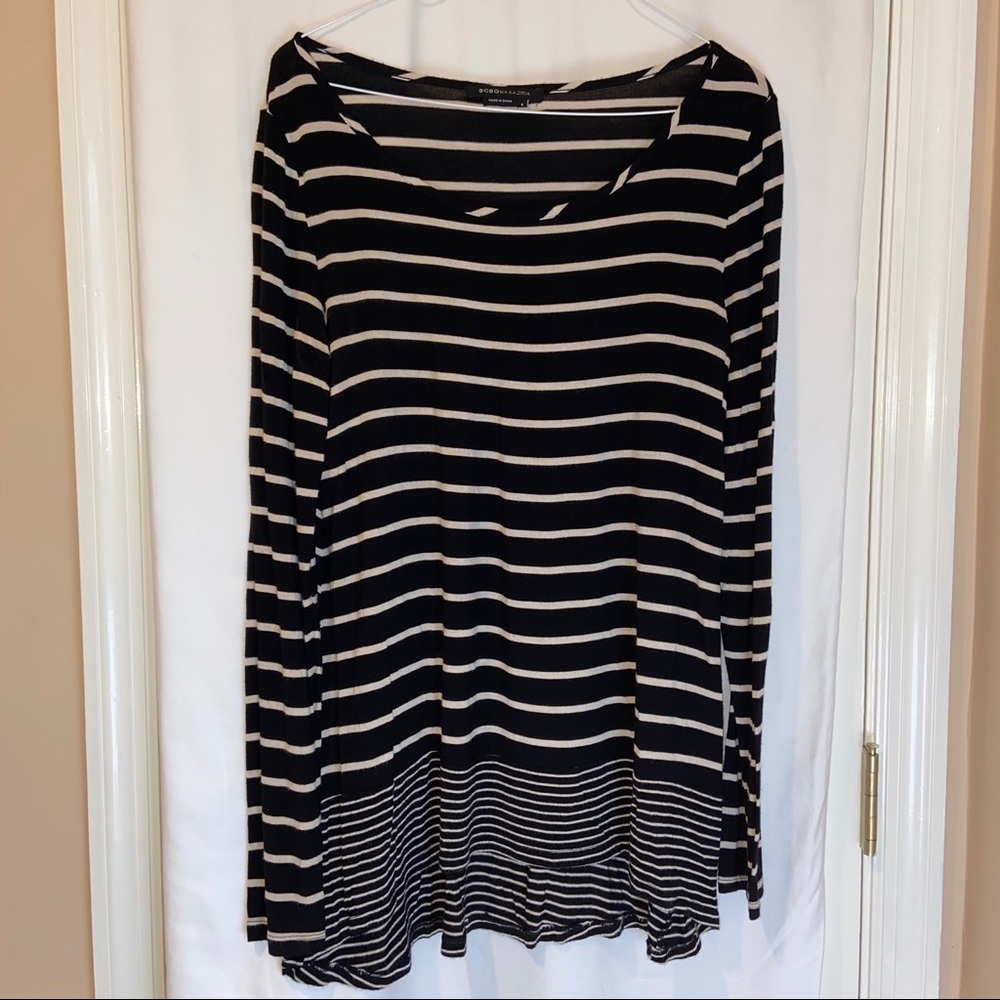 BCBG MAXAZRIA Black & Cream Long Sleeve Shirt